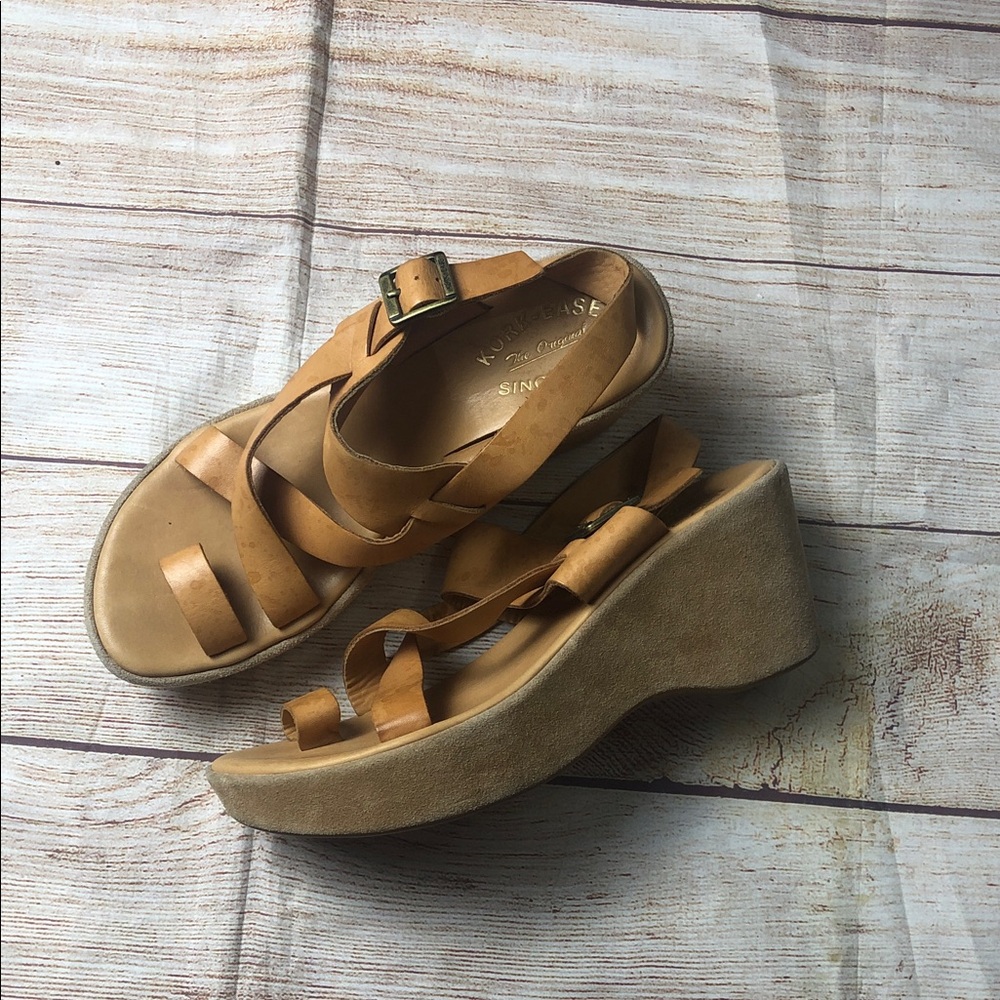 Kork-Ease Tan‎ Leather Wedge Sandals
